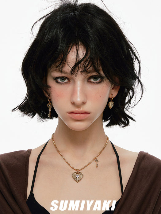 SUMIYAKI Love Lock Collection Asymmetrical Key Earrings – Heart Charm Vintage Romantic Statement Jewelry