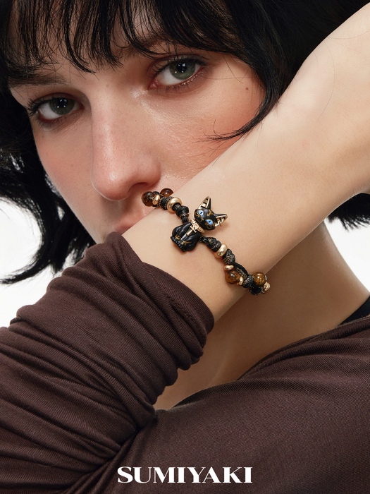 SUMIYAKI Sacred Eye Egyptian Cat Bracelet – Natural Tiger Eye Stone Handmade Beaded Talisman Bracelet