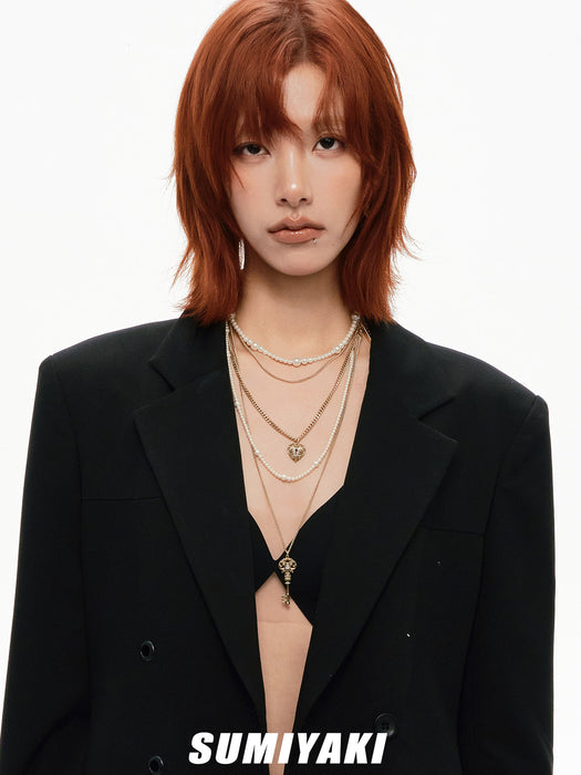 SUMIYAKI Love Lock Collection Layered Pearl Necklace – Detachable 3-in-1 Convertible Necklace, Vintage Romantic Statement Jewelry