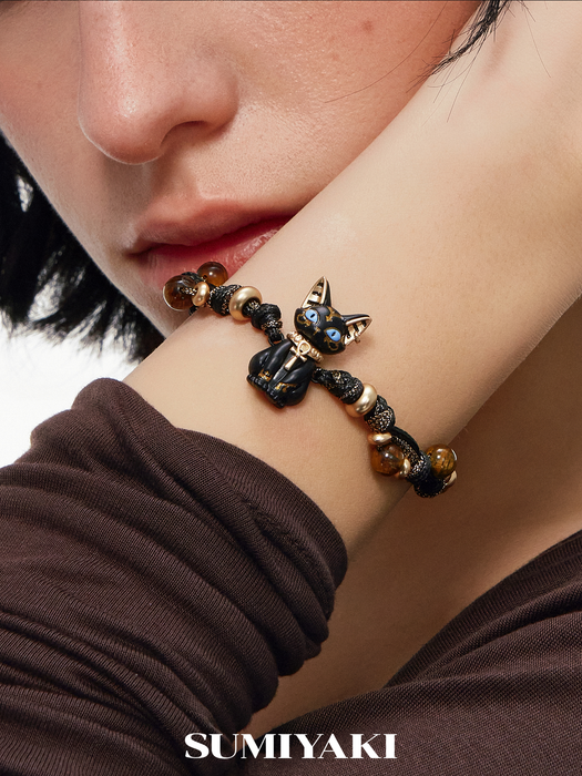 SUMIYAKI Sacred Eye Egyptian Cat Bracelet – Natural Tiger Eye Stone Handmade Beaded Talisman Bracelet
