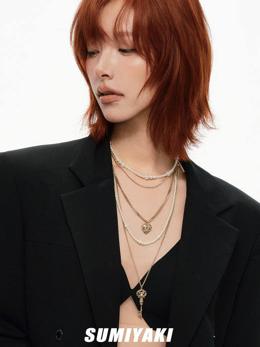 SUMIYAKI Love Lock Collection Layered Pearl Necklace – Detachable 3-in-1 Convertible Necklace, Vintage Romantic Statement Jewelry