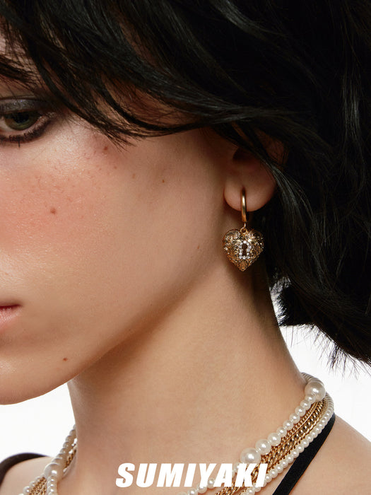 SUMIYAKI Love Lock Collection Asymmetrical Key Earrings – Heart Charm Vintage Romantic Statement Jewelry