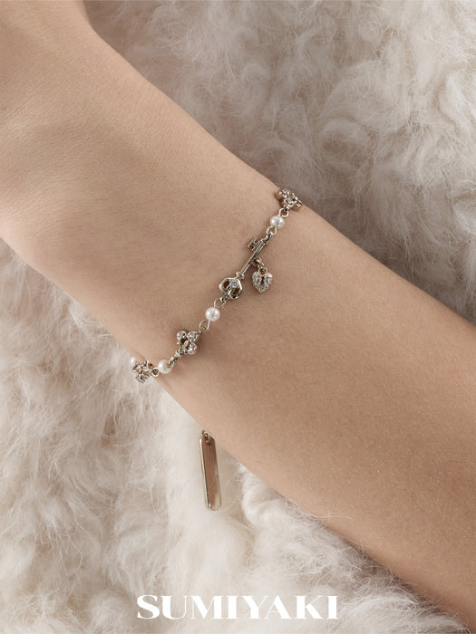 SUMIYAKI Love Lock Collection Pearl Bracelet – Adjustable Slider Bracelet, Elegant Romantic Jewelry
