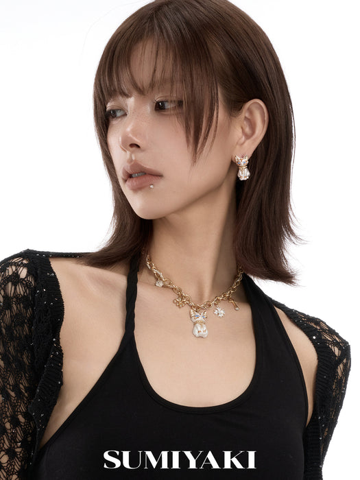 SUMIYAKI Sacred Eye Egyptian Cat Necklace – Ankh Cross Pendant, Mystical Vintage Egyptian Jewelry
