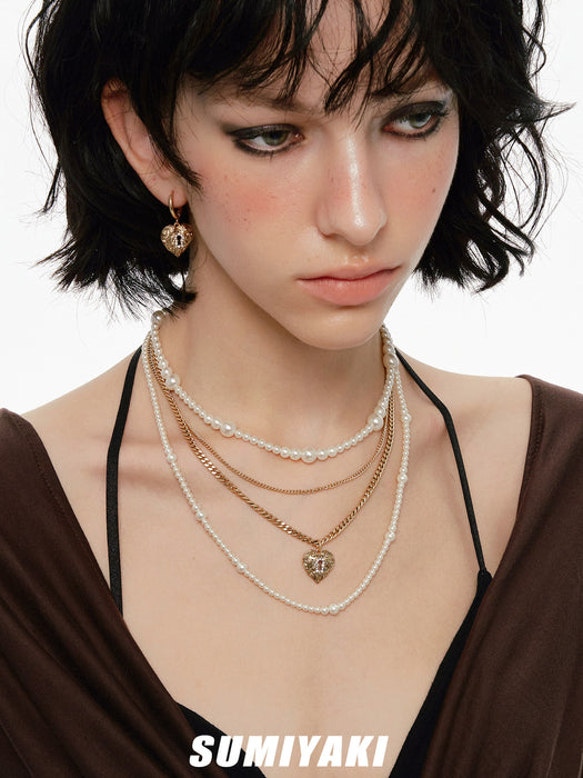 SUMIYAKI Love Lock Collection Layered Pearl Necklace – Detachable 3-in-1 Convertible Necklace, Vintage Romantic Statement Jewelry