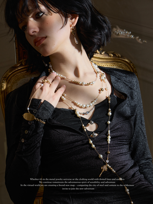 SUMIYAKI Love Lock Collection Necklace – Vintage Key Pendant, Teardrop Pearl Layered Long Necklace, Romantic Statement Jewelry