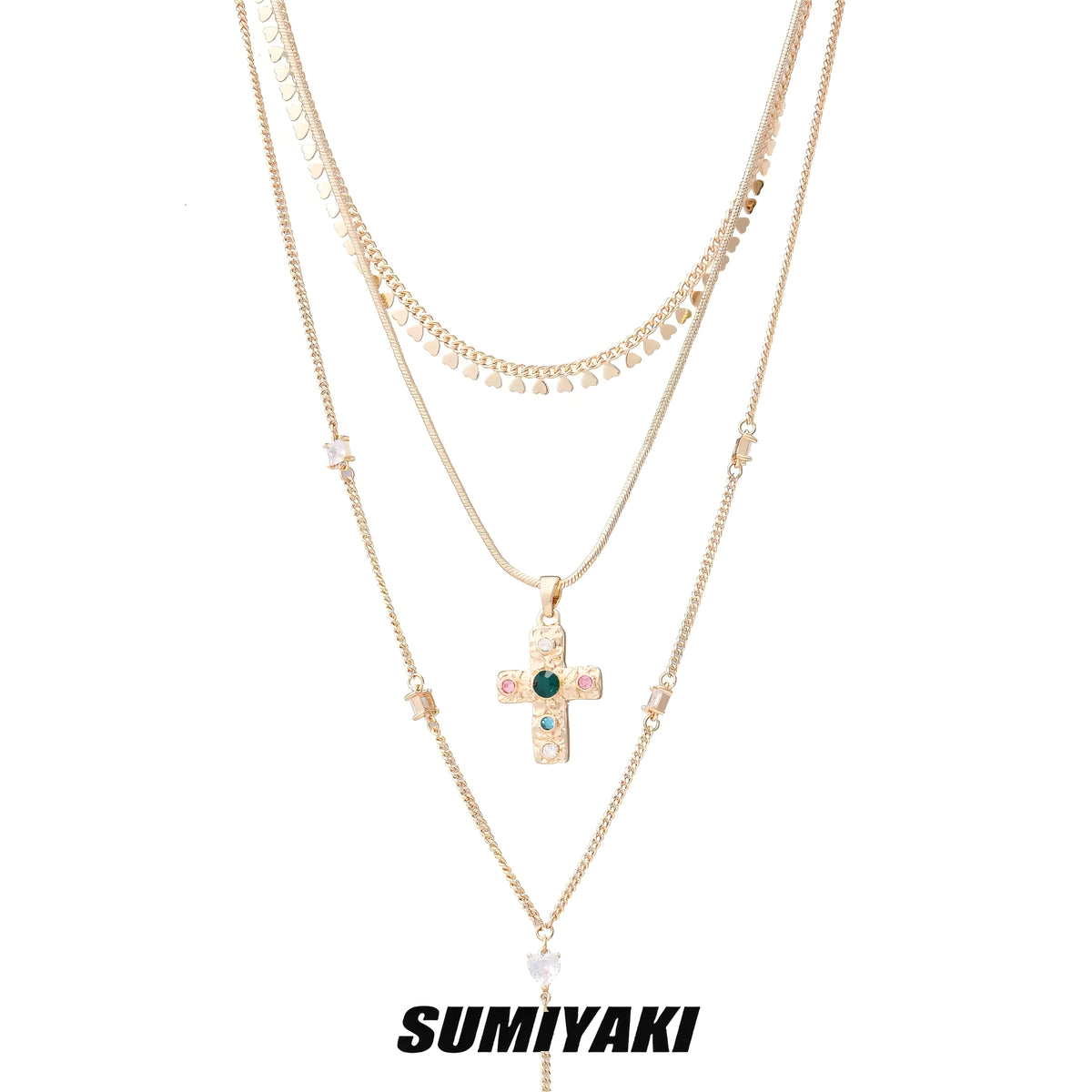 SUMIYAKI Classic Y2K Layered Gold Plated Cross Necklace - Vintage