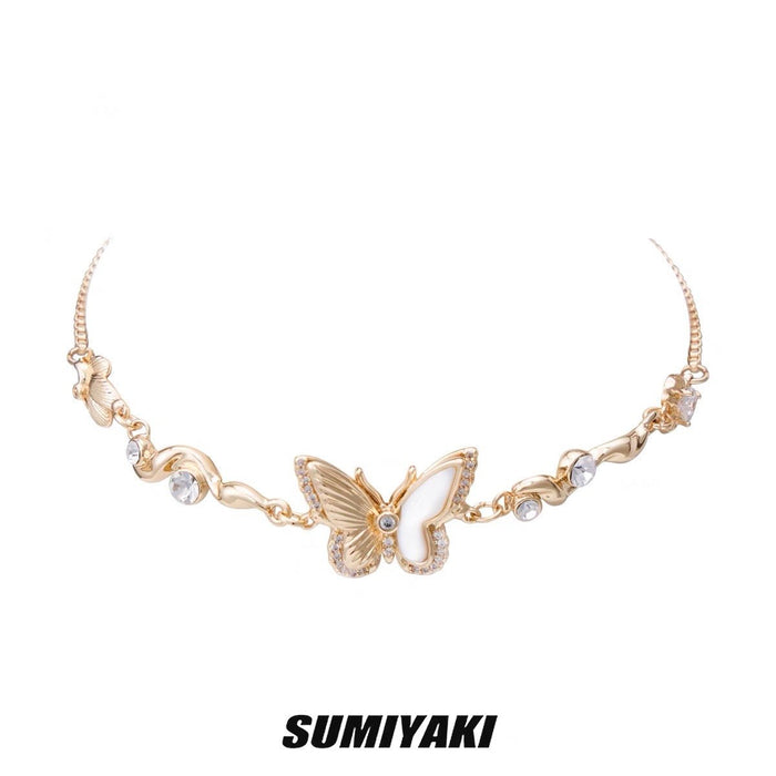 SUMIYAKI Gold Mother-of-Pearl Butterfly Bracelet - Copper with Zircon, Luxe and Elegant Design