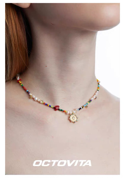 OCTOVITA Romantic Roman Collection Necklace, Original Sunflower French-Style Colorful Beaded Luxury Chok