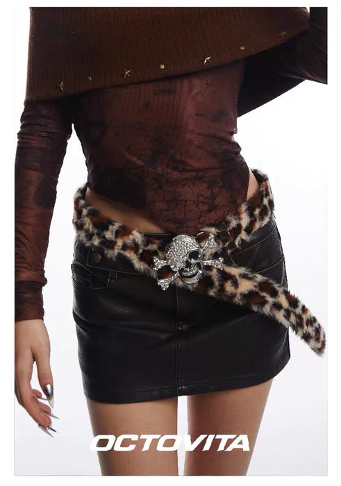 OCTOVITA Leopard Print Skull Y2K Fashion Belt - Trendy Statement Accessory for Skirts & Jeans, Bold Retro Style