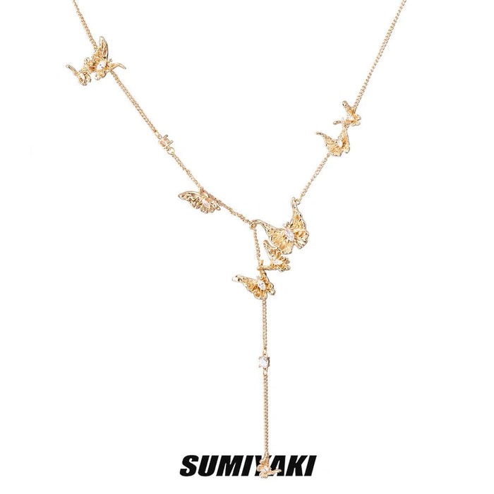 SUMIYAKI Fall/Winter Vintage Tassel Necklace - Copper with Zircon Lucky Butterfly Design, Luxe Gold-Tone Jewelry