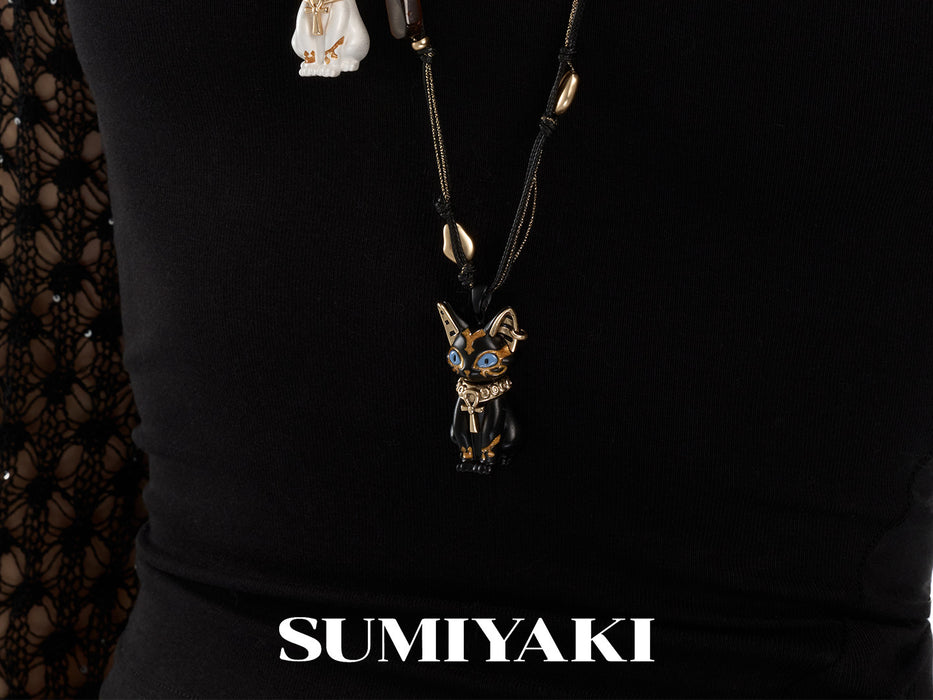SUMIYAKI Sacred Eye Egyptian Cat Necklace – Natural Tiger Eye Stone Handmade Talisman Pendant