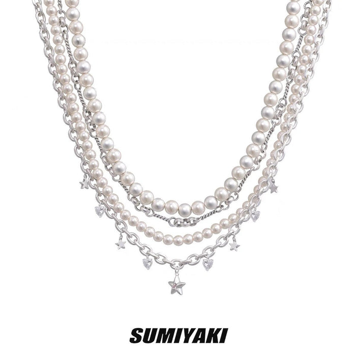 SUMIYAKI Gold Star Charm Baroque Pearl Layered Necklace – Chic Holiday Elegance for Christmas