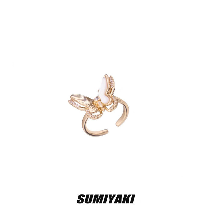 SUMIYAKI Unique Gold Mother-of-Pearl Butterfly Ring - Adjustable Design for Luxe and Elegant Style