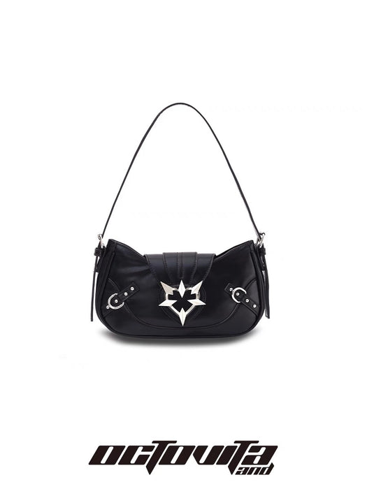 OCTOVITA Vintage Y2K Black Heart Handbag - Trendy Baddie Style, High-Quality Shoulder & Underarm Bag for Girls