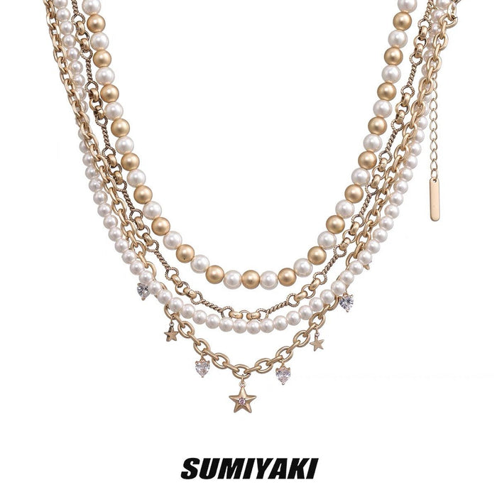 SUMIYAKI Gold Star Charm Baroque Pearl Layered Necklace – Chic Holiday Elegance for Christmas