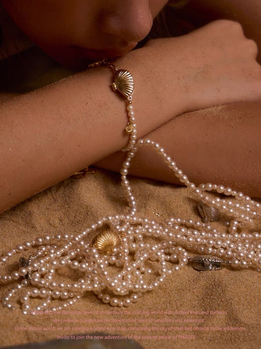 SUMIYAKI Ocean Bracelet - Gold Shell Luxe Design, Pearl Patchwork, Unique and Fashionable Jewelry with a Vacation Vibe