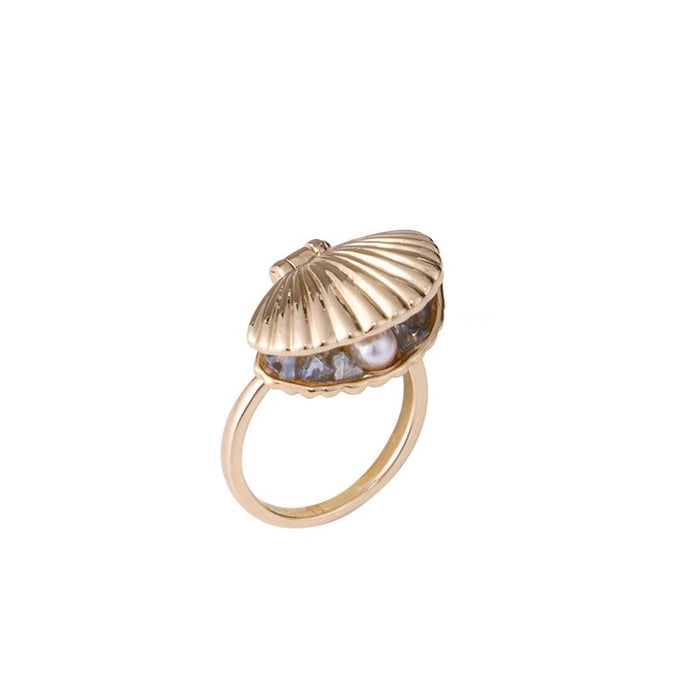 SUMIYAKI Gold-Plated Pearl Shell Ocean Ring - Adjustable Open-Ended Design, Luxe Vacation Style Couple’s Ring