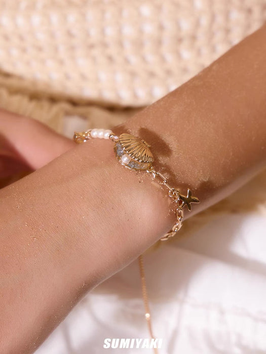 SUMIYAKI Ocean Bracelet - Gold Shell Luxe Design, Pearl Patchwork, Unique and Fashionable Jewelry with a Vacation Vibe