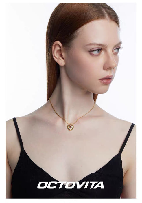 OCTOVITA Romantic Rome Collection Necklace - Original French-Inspired Luxe Heart Pendant, Elegant Minimalist Collar Chain