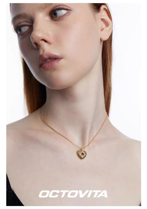 OCTOVITA Romantic Rome Collection Necklace - Original French-Inspired Luxe Heart Pendant, Elegant Minimalist Collar Chain