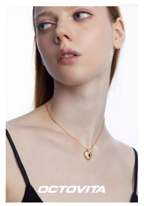 OCTOVITA Romantic Rome Collection Necklace - Original French-Inspired Luxe Heart Pendant, Elegant Minimalist Collar Chain