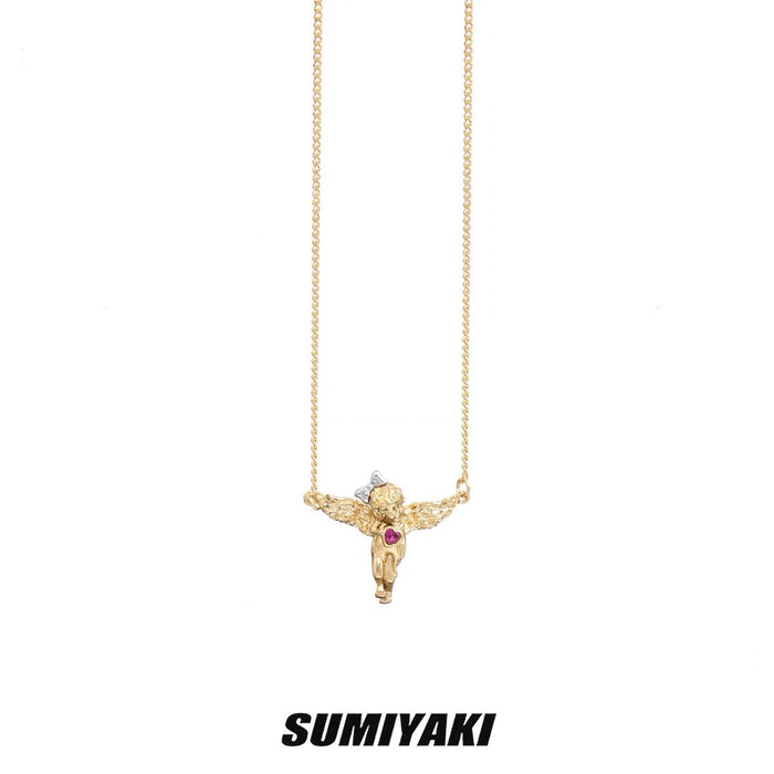 SUMIYAKI Angel Series Classic Necklace - Rococo Style Cherub Design, Brings Good Luck, Fashionable Commuter Gold and Silver Plated Zirconia Choker, Unique Women’s Accessory