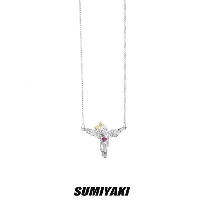 SUMIYAKI Angel Series Classic Necklace - Rococo Style Cherub Design, Brings Good Luck, Fashionable Commuter Gold and Silver Plated Zirconia Choker, Unique Women’s Accessory