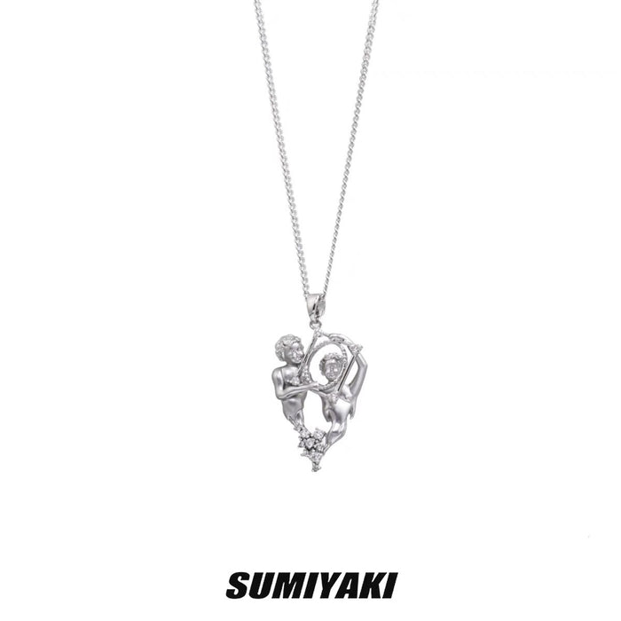 SUMIYAKI Vintage American Angel Dream Necklace - Thick 18K Gold/Silver Plated Copper Alloy with Zirconia, Luxe Lolita Sweater Chain