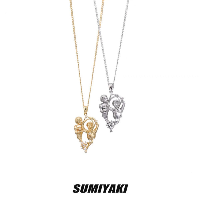 SUMIYAKI Vintage American Angel Dream Necklace - Thick 18K Gold/Silver Plated Copper Alloy with Zirconia, Luxe Lolita Sweater Chain