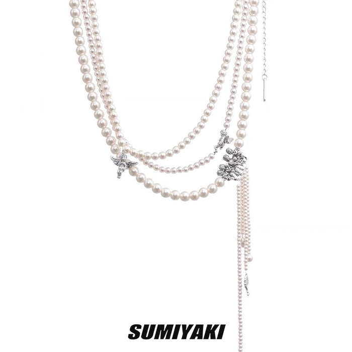 SUMIYAKI Vintage American Milad Pearl Multi-Layer Necklace - Unique and Chic Design, Luxe Pendant, Fashionable Women’s Accessory, Combining Elegance and Distinction