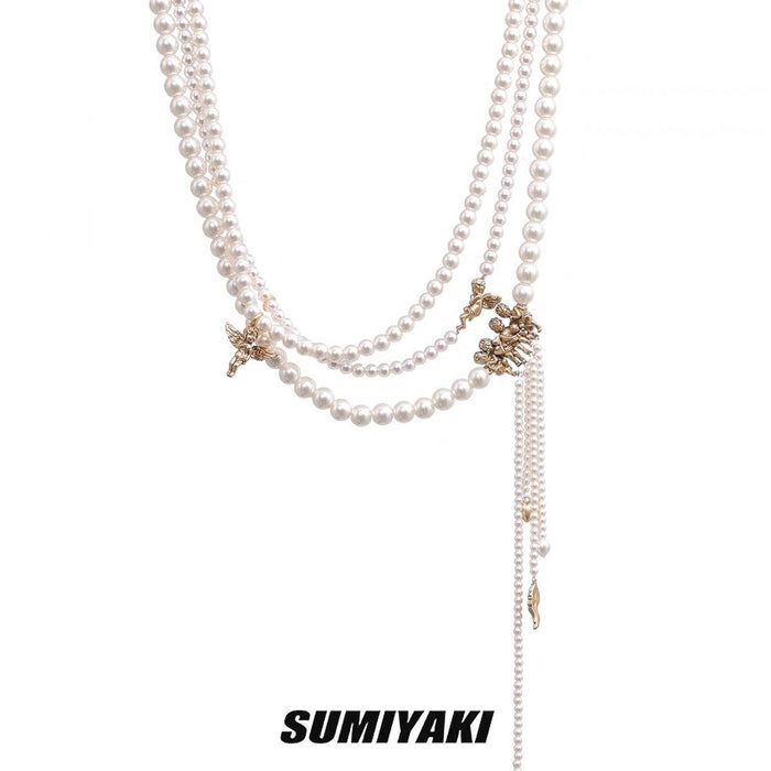 SUMIYAKI Vintage American Milad Pearl Multi-Layer Necklace - Unique and Chic Design, Luxe Pendant, Fashionable Women’s Accessory, Combining Elegance and Distinction