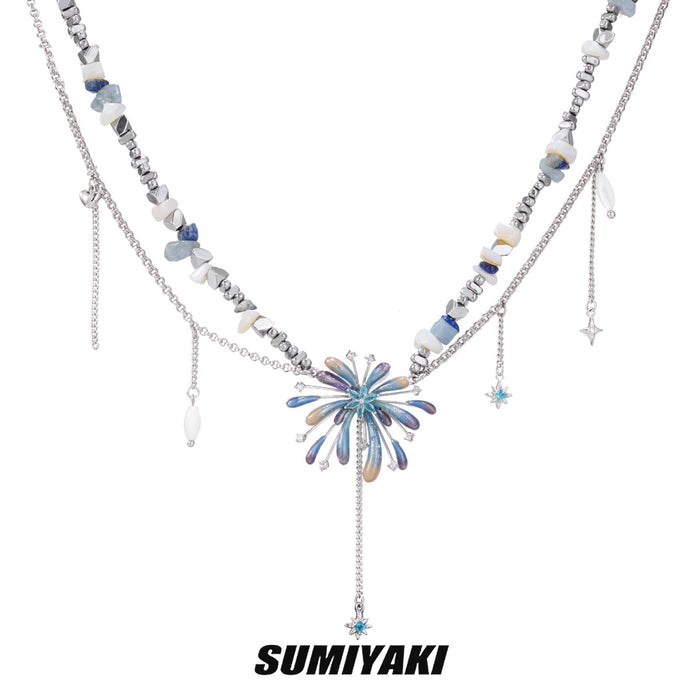 SUMIYAKI Handmade Gradient Firework Double-Layer Beaded Tassel Necklace – Sparkling, Dainty & Festive Statement Jewelry