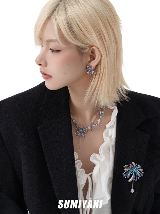 SUMIYAKI Handmade Gradient Firework Double-Layer Beaded Tassel Necklace – Sparkling, Dainty & Festive Statement Jewelry