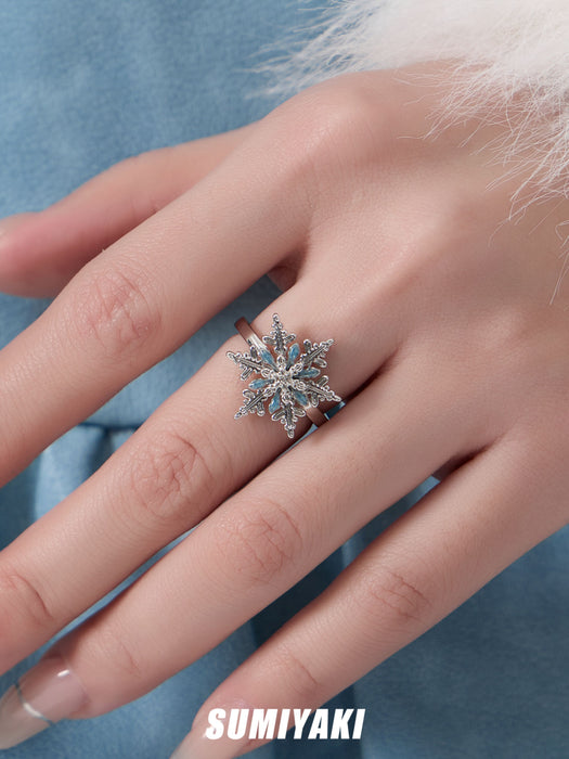 SUMIYAKI Spinning Snowflake Open Ring – Adjustable, Dainty & Sparkling Winter Jewelry Gift