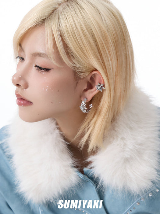 SUMIYAKI Original Snowflake Hoop Earrings – S925 Sterling Silver, Hypoallergenic, Dainty & Elegant Designer Jewelry for Women