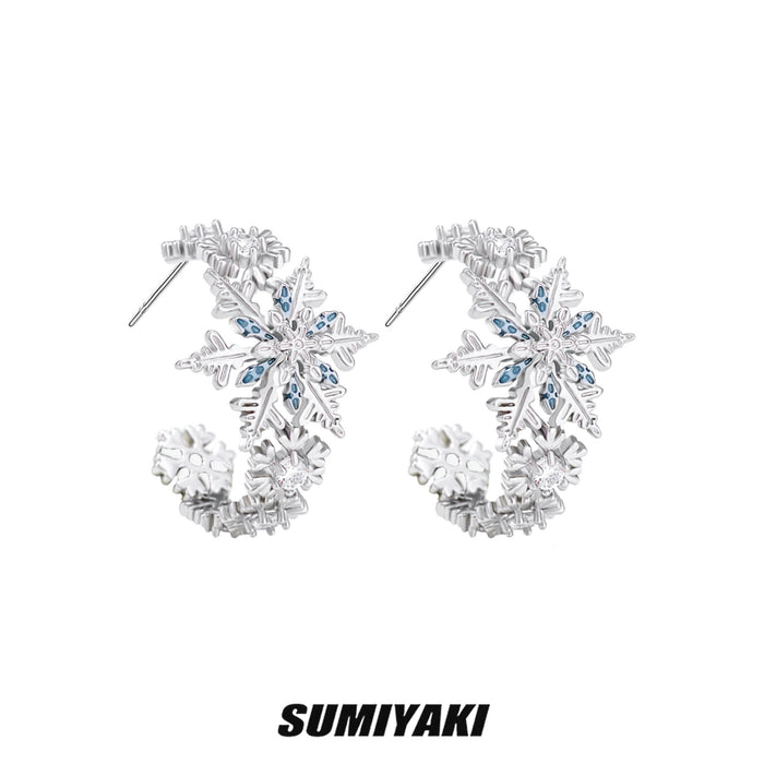 SUMIYAKI Original Snowflake Hoop Earrings – S925 Sterling Silver, Hypoallergenic, Dainty & Elegant Designer Jewelry for Women