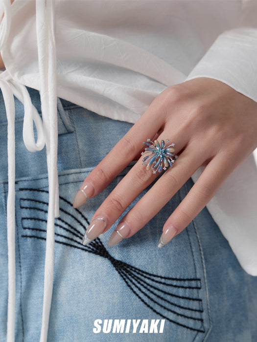 SUMIYAKI Starlight Fireworks Series – Gradient Firework Adjustable Open Ring, Dainty & Sparkling Statement Jewelry