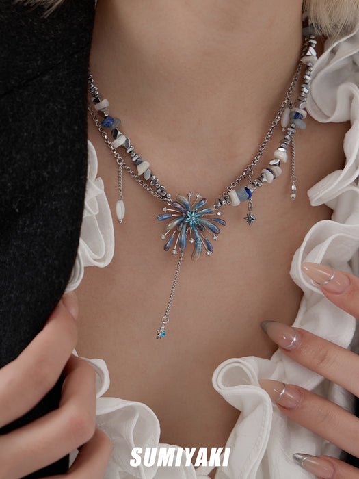SUMIYAKI Handmade Gradient Firework Double-Layer Beaded Tassel Necklace – Sparkling, Dainty & Festive Statement Jewelry