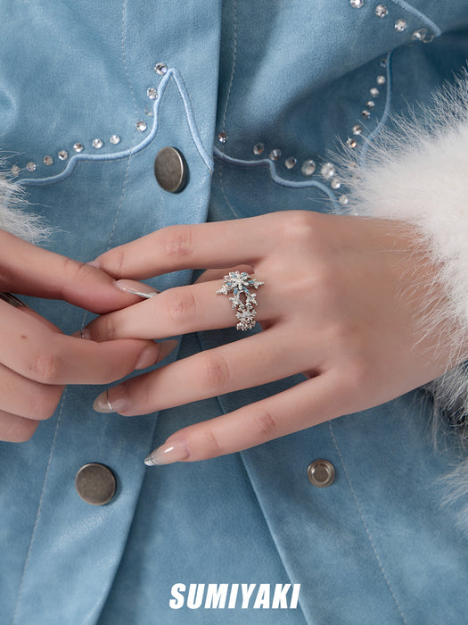 SUMIYAKI Lucky Spinning Snowflake Layered Ring – Adjustable, Sparkling & Festive Statement Jewelry
