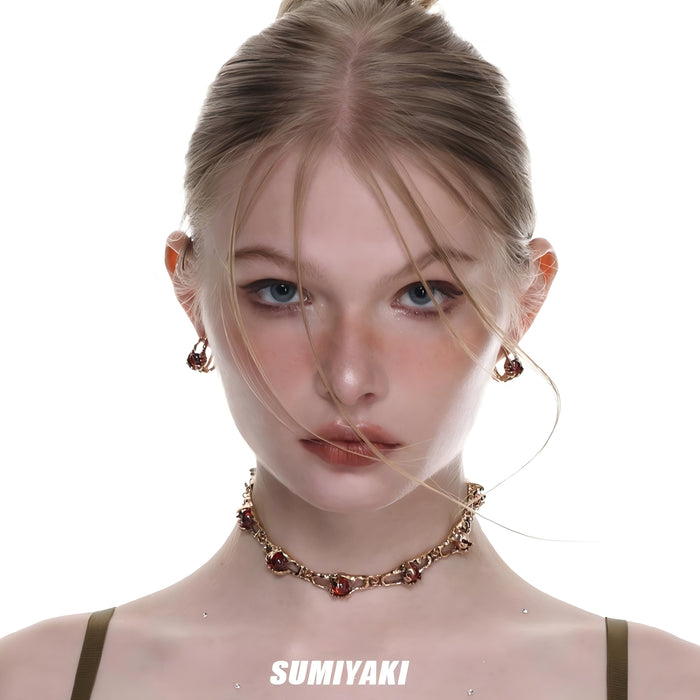 SUMIYAKI Dystopian Ankora Red Necklace - Sand Dunes Series Gold Choker for a Bold, High-End American Look