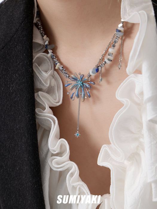 SUMIYAKI Handmade Gradient Firework Double-Layer Beaded Tassel Necklace – Sparkling, Dainty & Festive Statement Jewelry