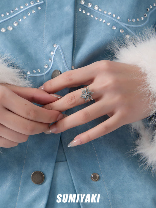 SUMIYAKI Spinning Snowflake Open Ring – Adjustable, Dainty & Sparkling Winter Jewelry Gift