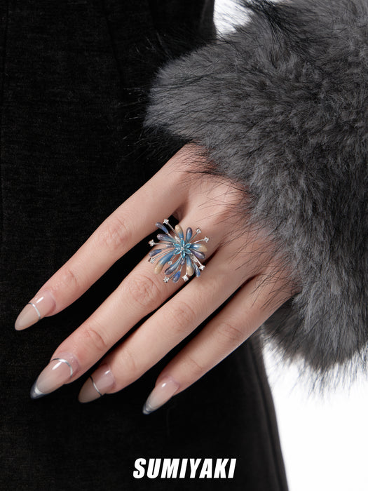 SUMIYAKI Starlight Fireworks Series – Gradient Firework Adjustable Open Ring, Dainty & Sparkling Statement Jewelry