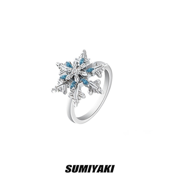 SUMIYAKI Spinning Snowflake Open Ring – Adjustable, Dainty & Sparkling Winter Jewelry Gift