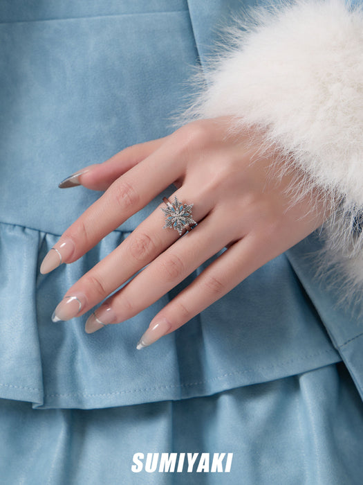 SUMIYAKI Spinning Snowflake Open Ring – Adjustable, Dainty & Sparkling Winter Jewelry Gift