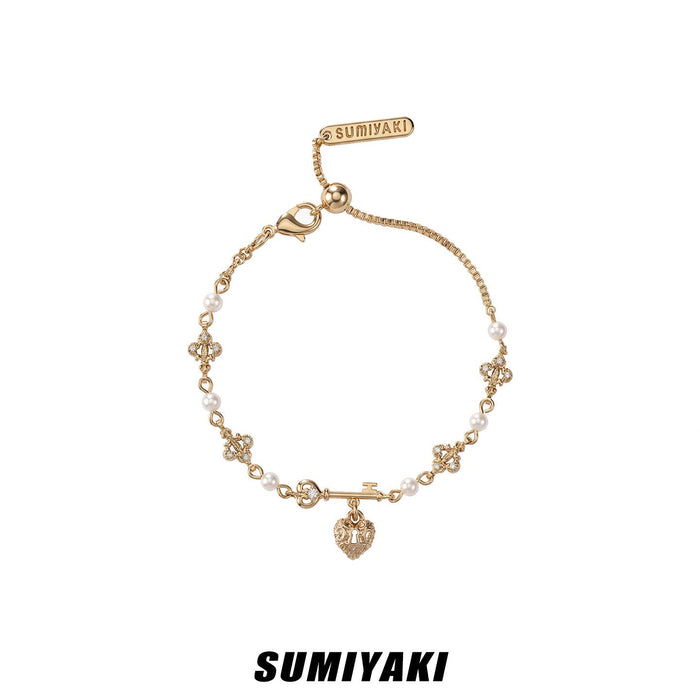 SUMIYAKI Love Lock Collection Pearl Bracelet – Adjustable Slider Bracelet, Elegant Romantic Jewelry
