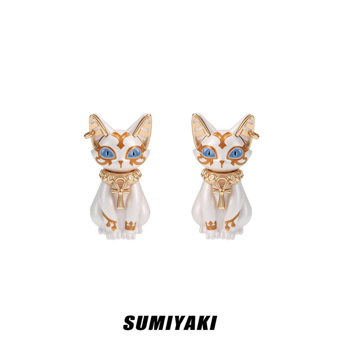 SUMIYAKI Sacred Eye Egyptian Cat Earrings – Vintage Black Egyptian Cat Design, S925 Sterling Silver Studs