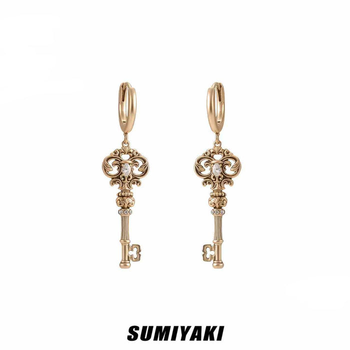 SUMIYAKI Love Lock Collection Asymmetrical Key Earrings – Heart Charm Vintage Romantic Statement Jewelry