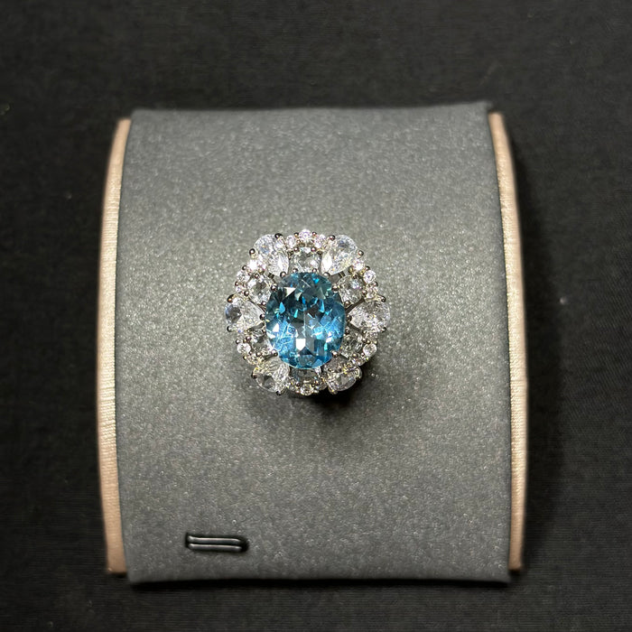 Natural blue topaz ice-queen ring